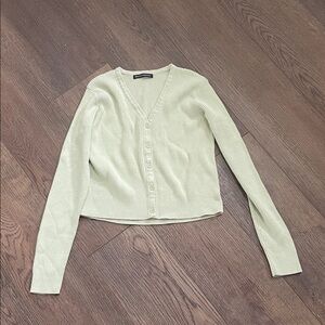 Brandy Melville Pale Green Ribbed V-Neck Button Cardigan